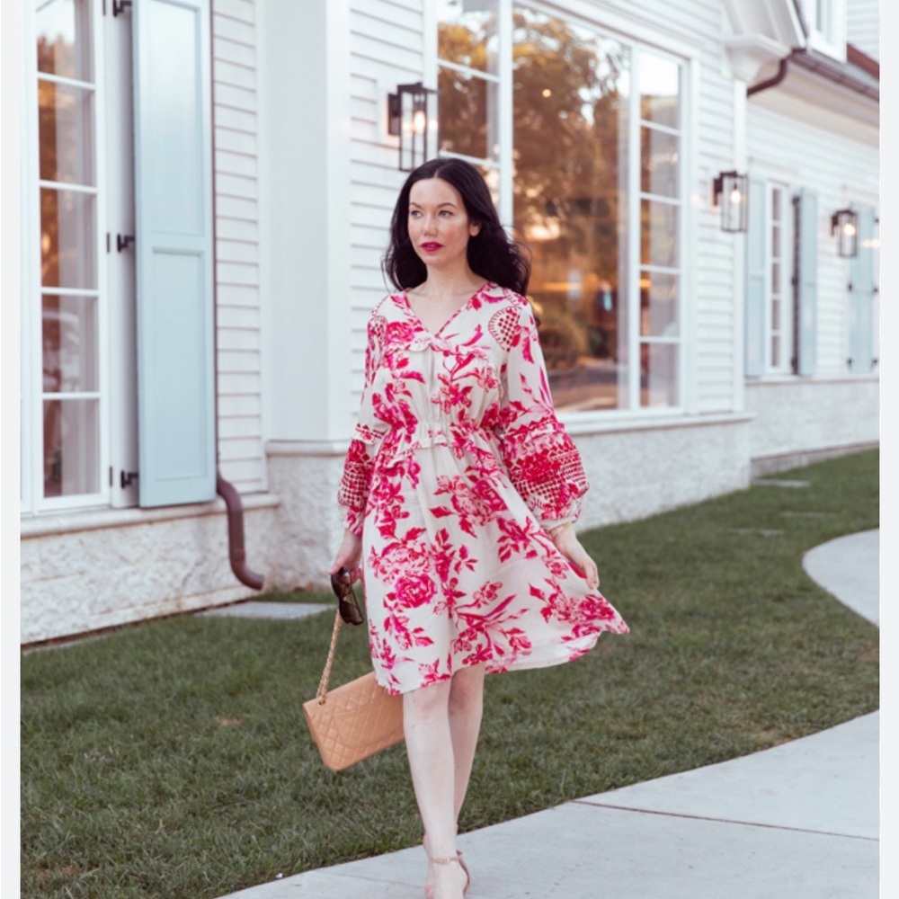 Anthropologie Red and White Floral Midi Dress
